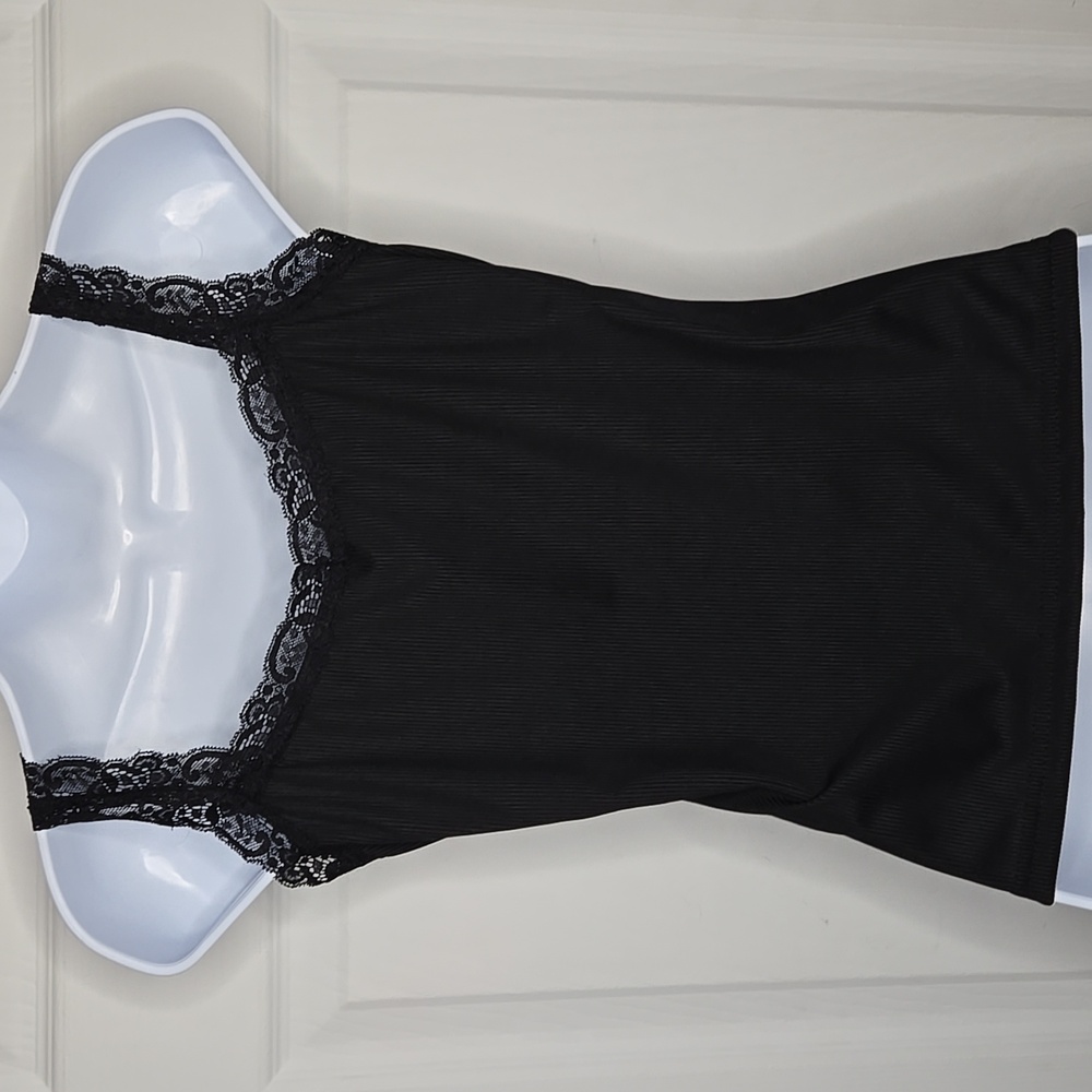 Women's Black Lace Trim Tank Top L - Picture 4 of 5